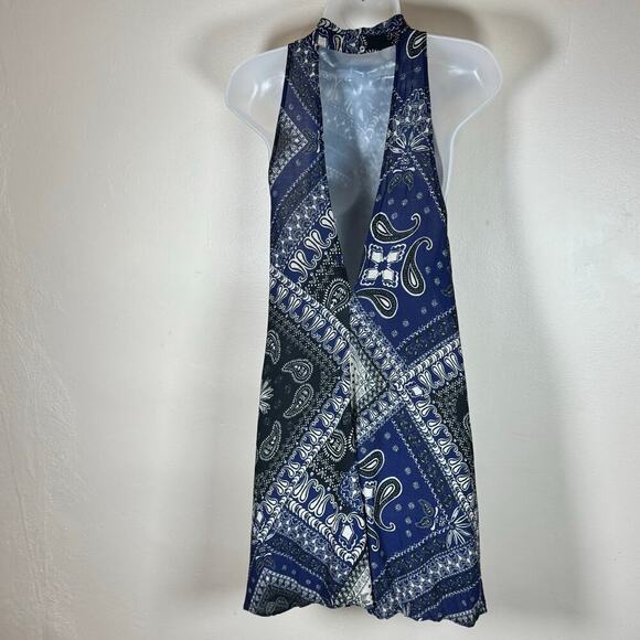 Intimately Free People Beaux Slip Dress Small Blue Bandanna Print Mini Boho - Picture 10 of 12